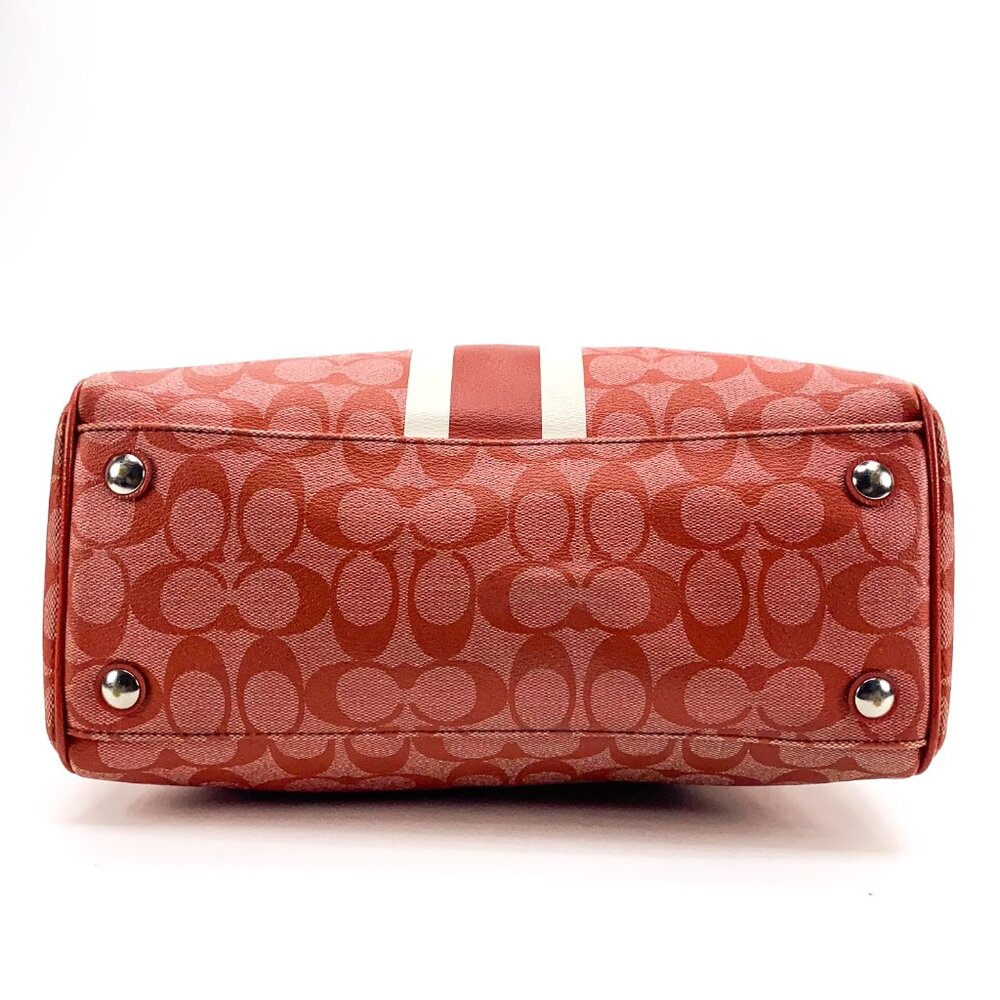 COACH Vermillion Red Signature Stripe PVC Satchel Handbag - E1394-F24362 - Picture 7 of 16